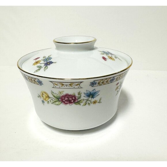 Liling Fine China Yung Shen Sugar Bowl with Lid Porcelain Gold Trim Flowers - Picture 5 of 9